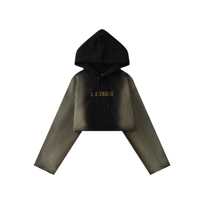 D.DESIRABLENY- West Coast LA - Gradient Overdyed Raw Edge Cropped Hooded Top