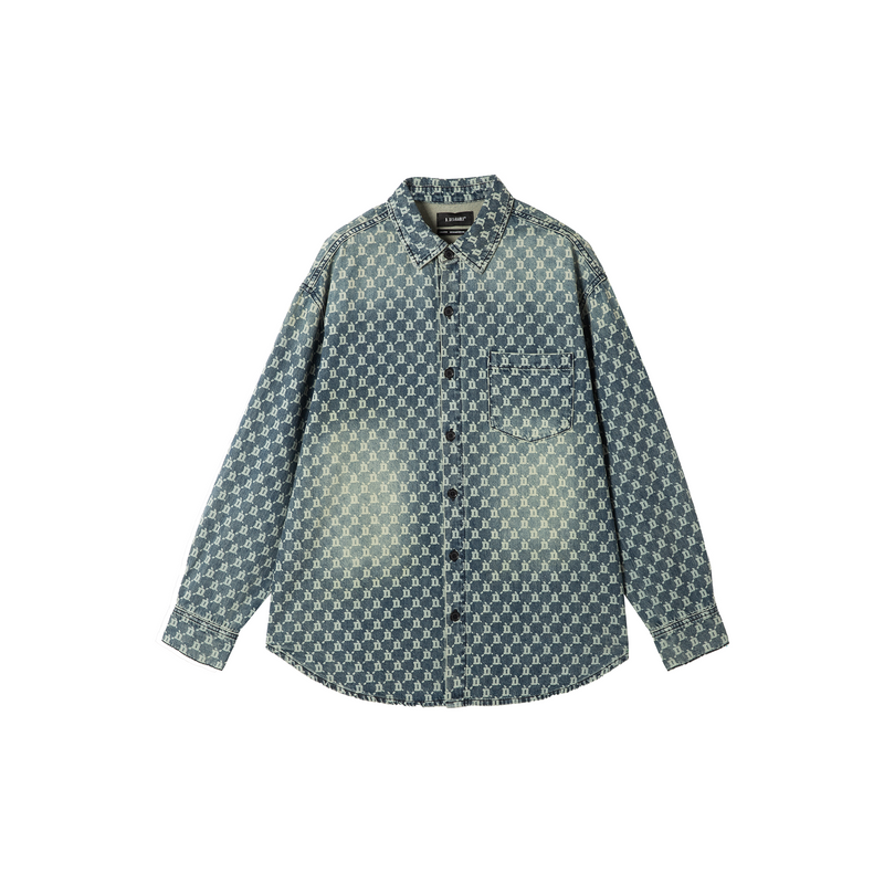 D.DESIRABLE-Blue Pigment Print Allover D Long Sleeve Shirt