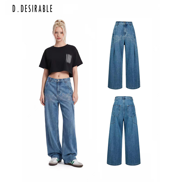 D.Desirable-Free Style - Vintage Raw Denim Rhinestone Jeans